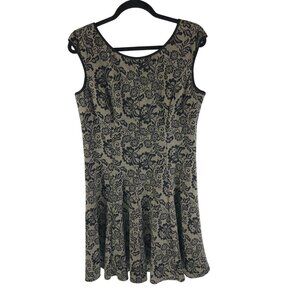 Maggy London Dress A Line Faux Lace Overlay Floral Sleeveless Black Beige 12